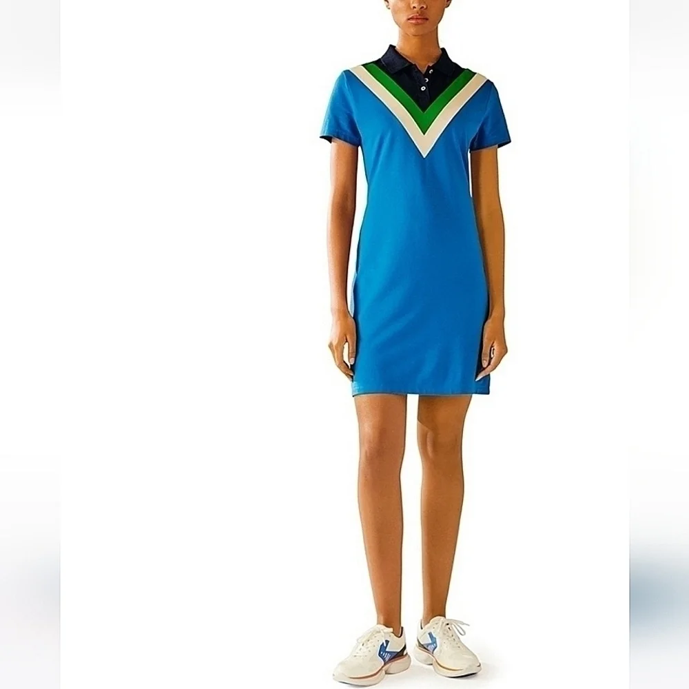 Tory Sport- Pique Chevron Polo Golf Dress Galleria Blue-Size XS